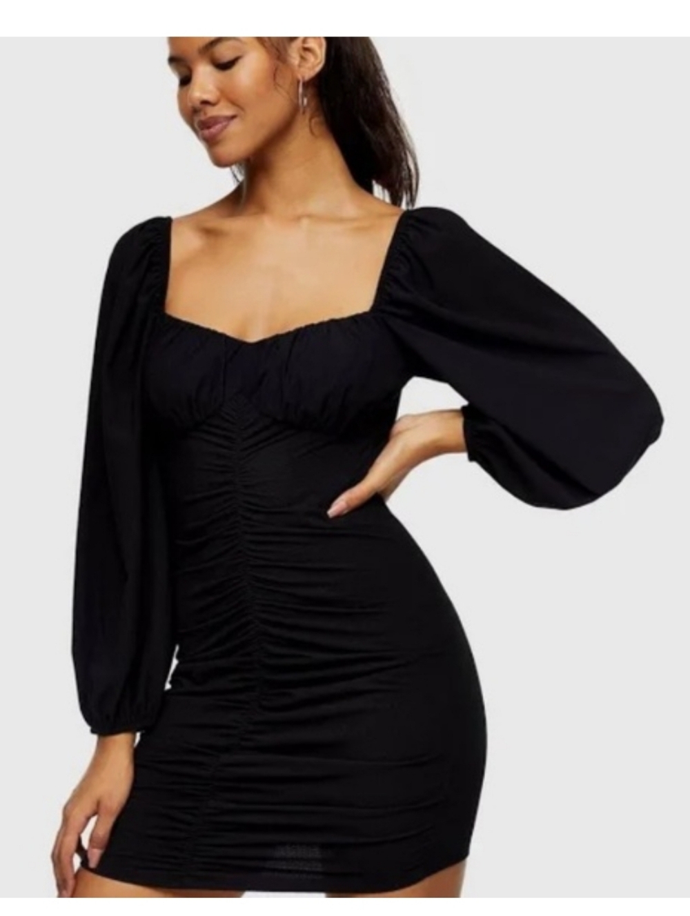 Topshop Black Ruched Square-Neck Bodycon Dress - Women Sz 6